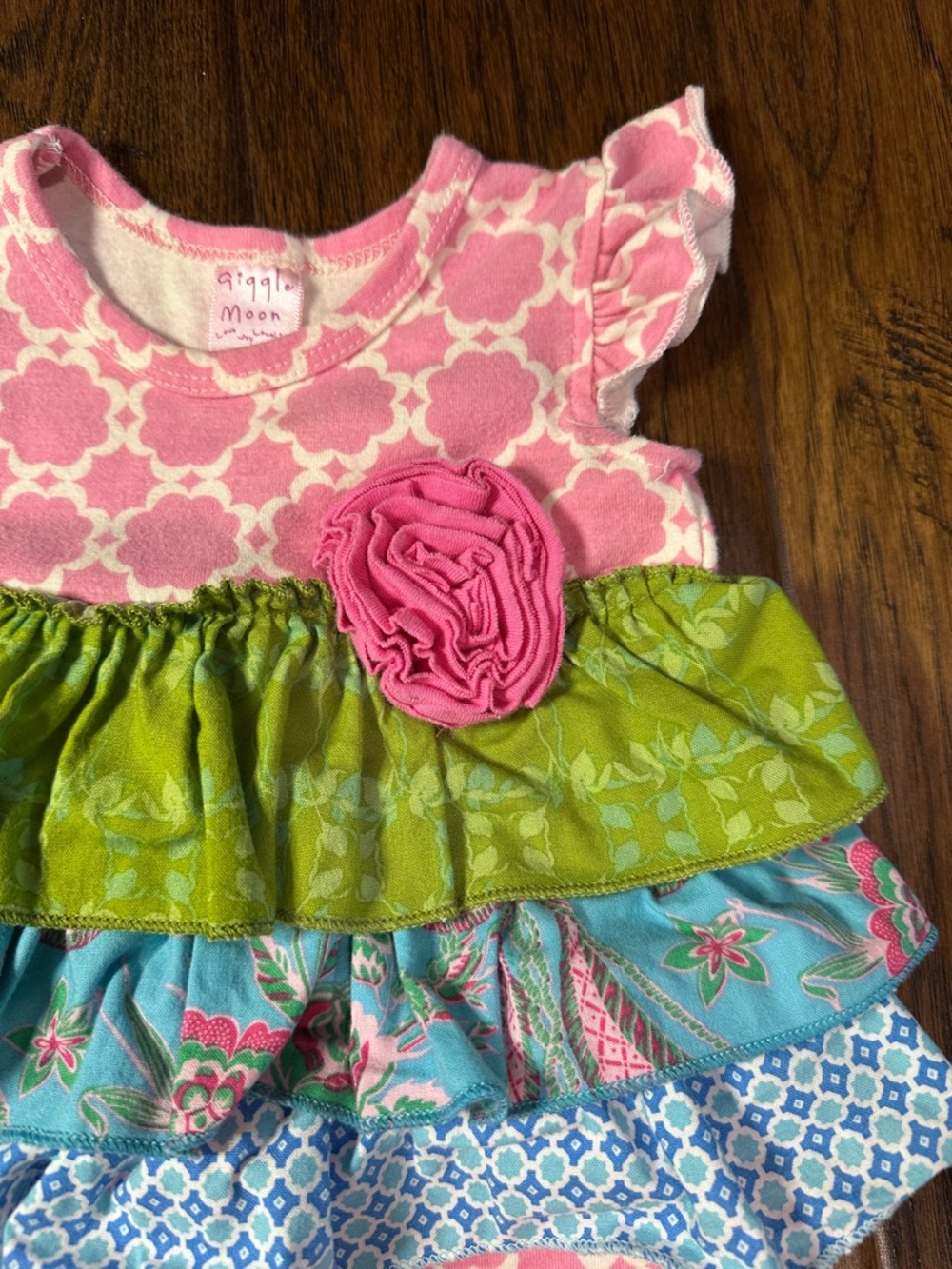 Giggle Moon Pink Ruffled Romper withTiered Ruffles - Picture 2 of 5